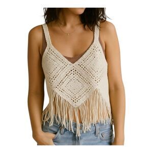 Cream Crochet Fringe Women Top